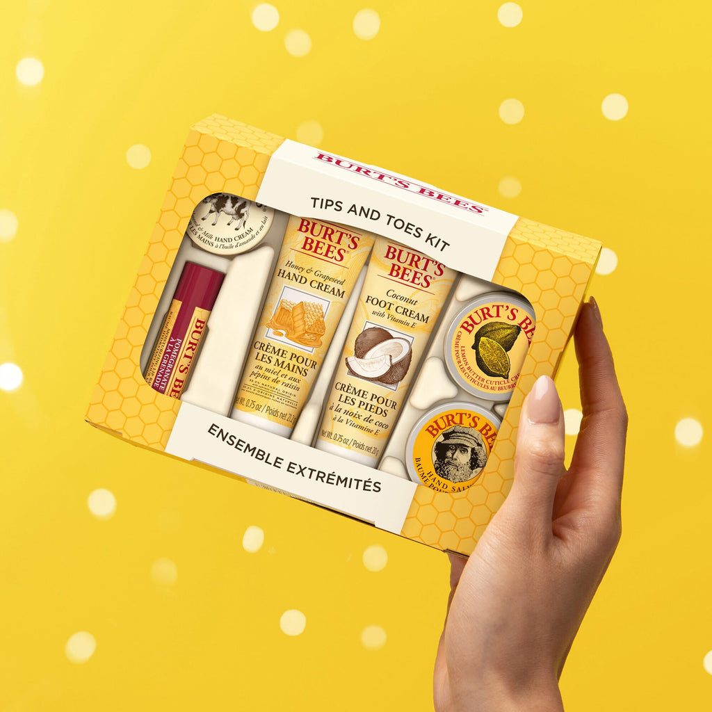 Burt's Bees Tips and Toes Gift Set — 6 Travel-Size Skincare Essentials in Gift Box