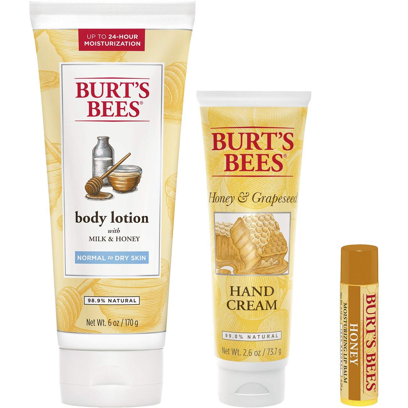 Burt's Bees Honey Pot Gift Set – Milk & Honey Lotion, Hand Cream & Lip Balm