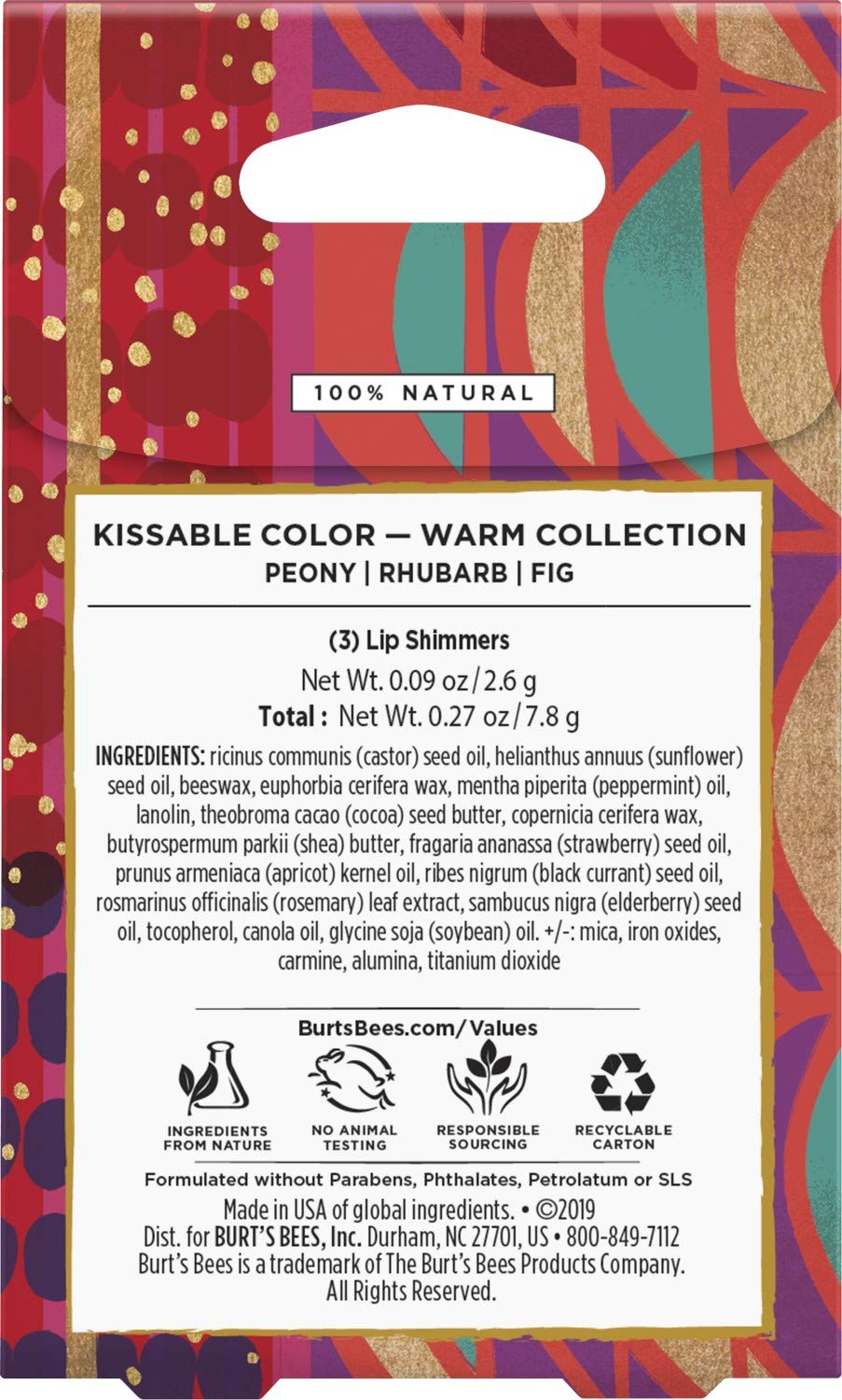 Burt's Bees Kissable Color Gift Set — 3 Lip Shimmers (Peony, Fig & Rhubarb)