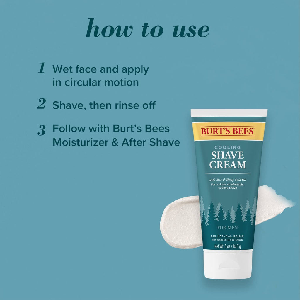 Burt's Bees Cooling Shave Cream for Men with Aloe & Hemp – 5 oz (3 Pack)