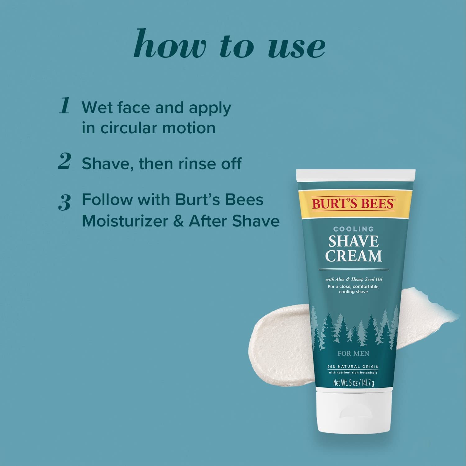 Burt's Bees Cooling Shave Cream for Men with Aloe & Hemp – 5 oz (3 Pack)