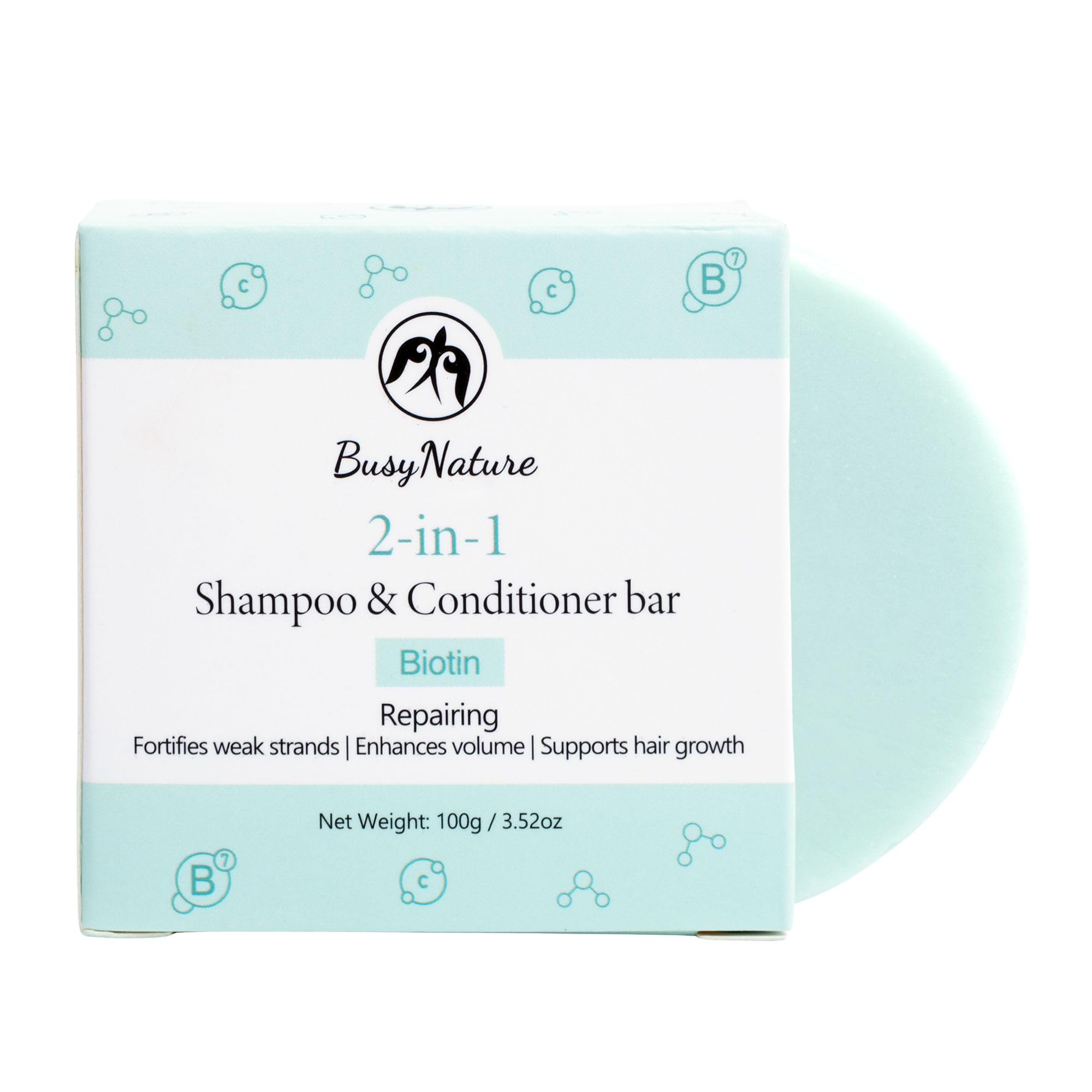 BusyNature Biotin 2-in-1 Shampoo & Conditioner Bar – Repairing & Volumizing, 100 g