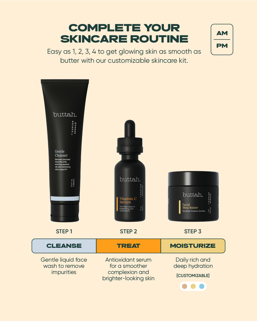 Buttah Skin by Dorion Renaud: Melanin-Rich Care Kit with Shea Butter, Vitamin C & Cleanser