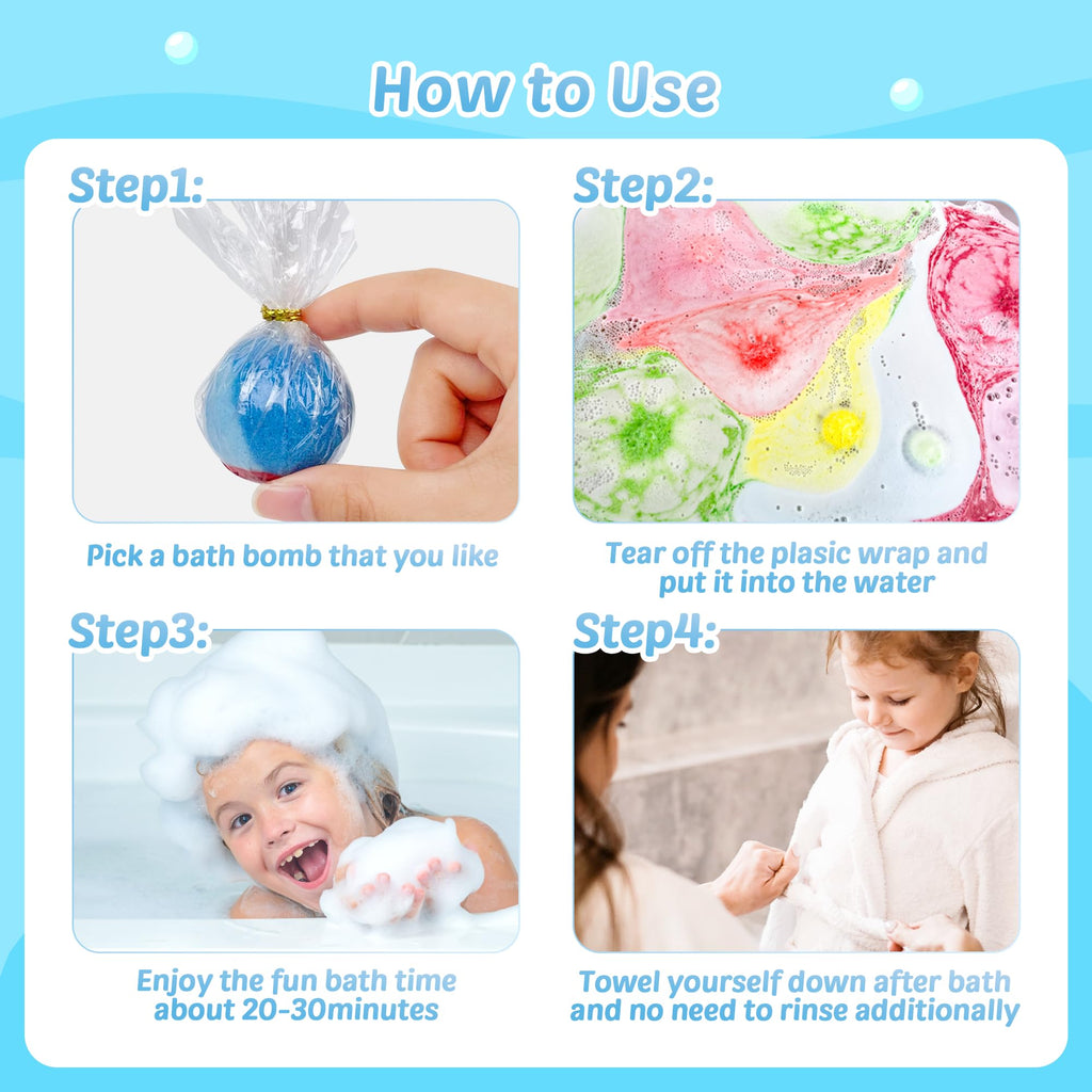 BYGGVIR Kids Bath Bombs – Glow-in-the-Dark Surprises, 24-Pack Natural Colorful Bubble Bath Fizz