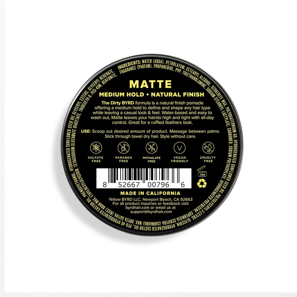 BYRD Hairdo Matte Pomade 2-Pack – Medium Hold & Matte Finish + Salty Coconut Car Air Freshener (3.35 oz Each)