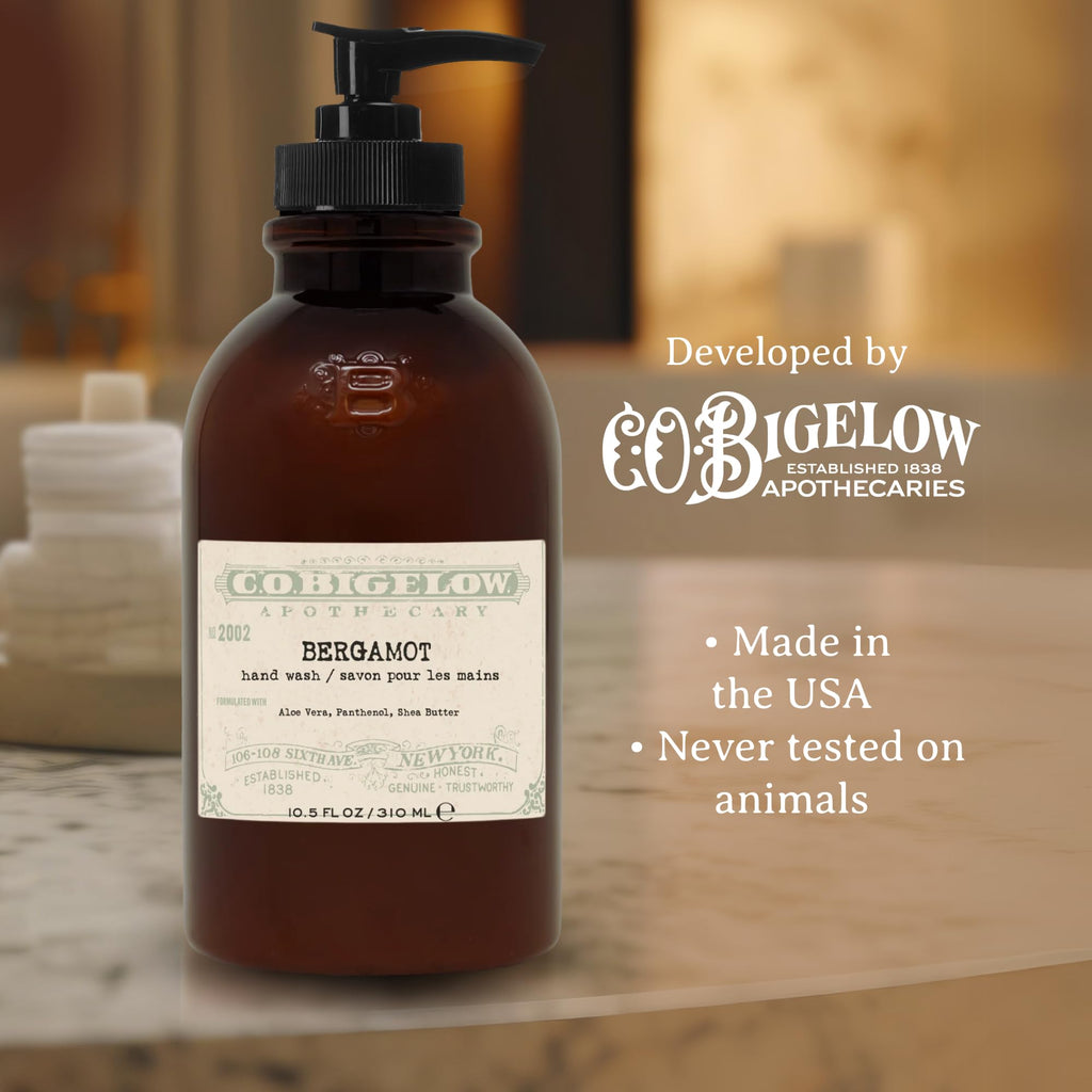 C.O. Bigelow Bergamot Hand Wash – Moisturizing Liquid Soap with Shea Butter & Aloe, 10.5 Fl Oz