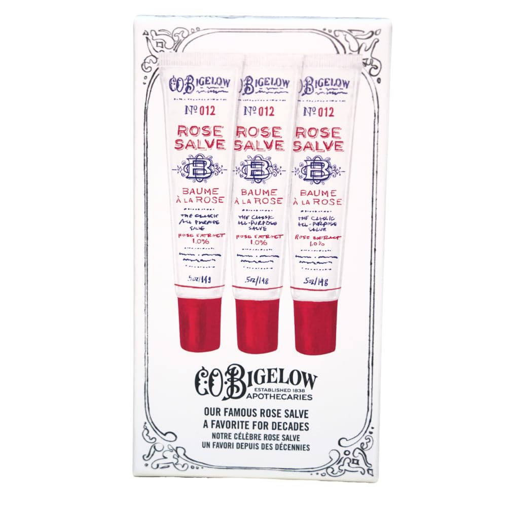 C.O. Bigelow Rose Salve Tubes – All-Purpose Lip and Skin Salve Trio, 0.5 oz Each