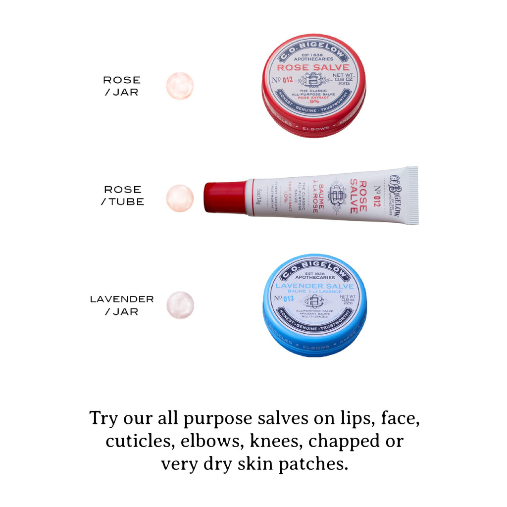 C.O. Bigelow Rose Salve Tubes – All-Purpose Lip and Skin Salve Trio, 0.5 oz Each