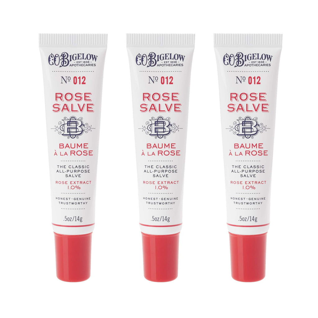 C.O. Bigelow Rose Salve Tubes – All-Purpose Lip and Skin Salve Trio, 0.5 oz Each