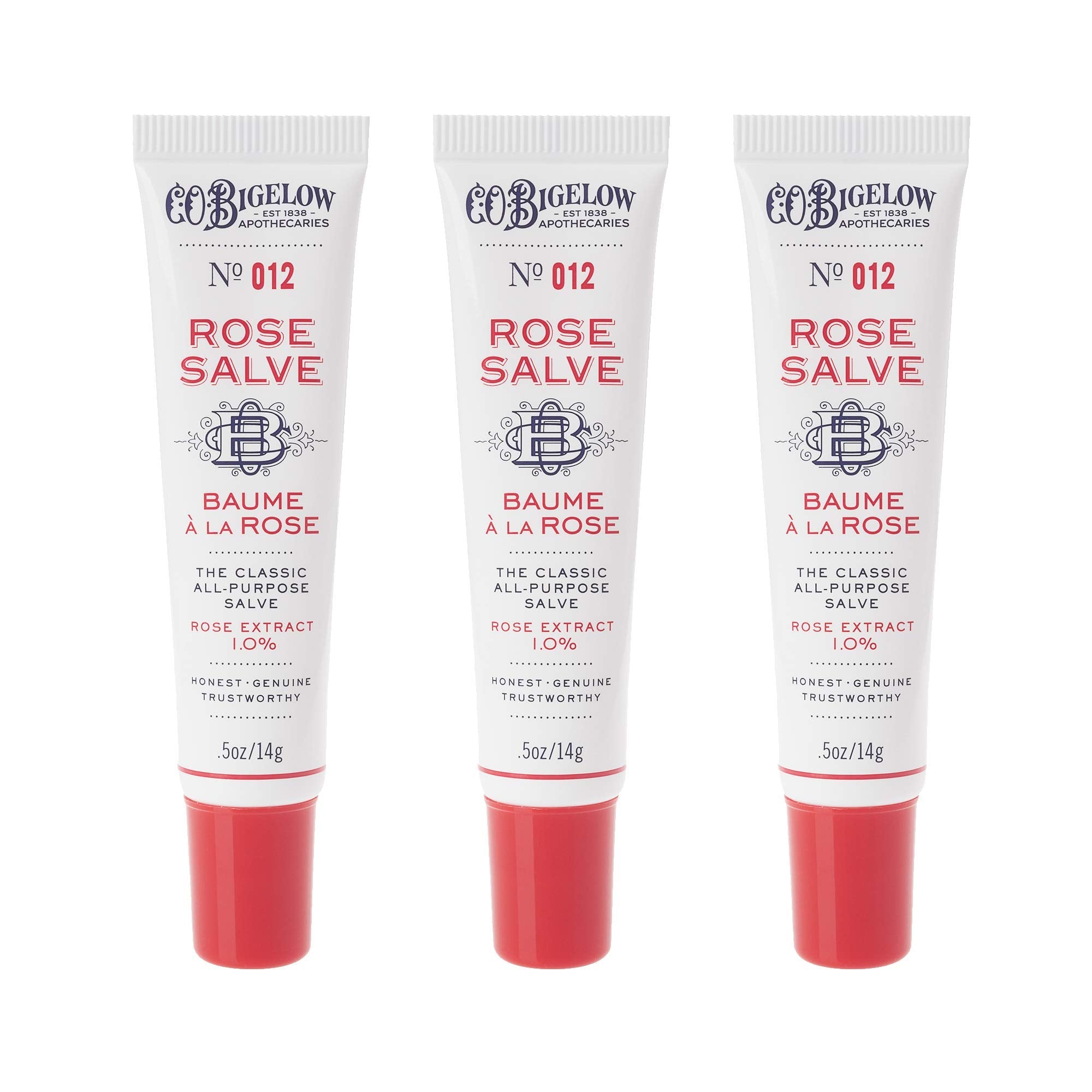 C.O. Bigelow Rose Salve Tubes – All-Purpose Lip and Skin Salve Trio, 0.5 oz Each