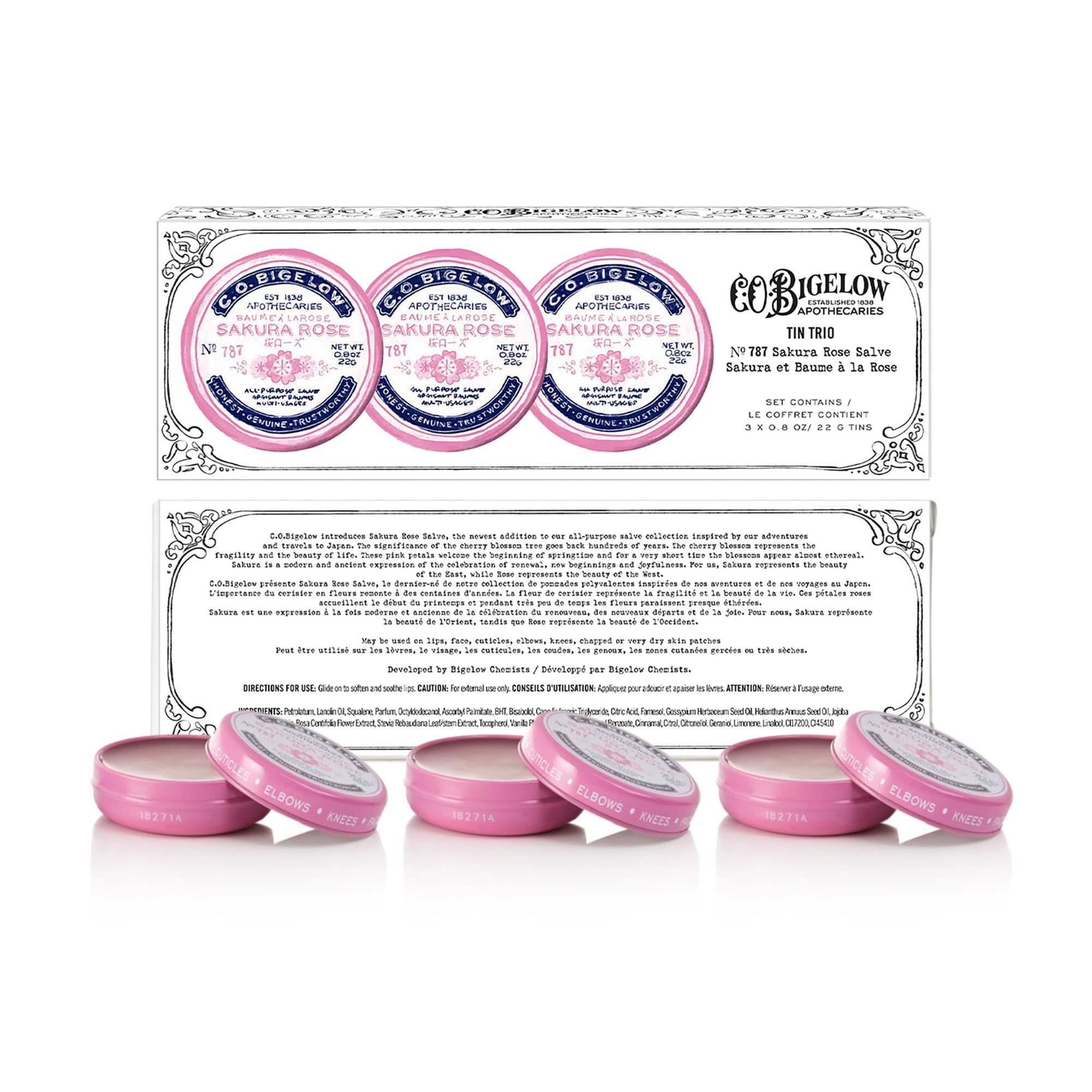 C.O. Bigelow Sakura Rose Salve Tins — 3-Pack Lip & Skin Salve