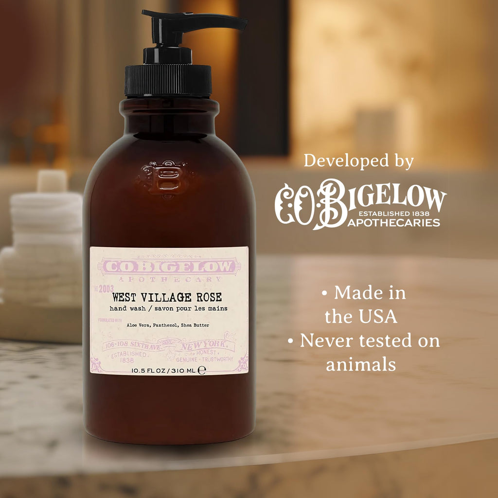 C.O. Bigelow West Village Rose Hand Wash | Moisturizing Soap with Shea Butter, Glycerin & Aloe Vera (10.5 oz)