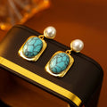 French Vintage Oval Turquoise Pearl Earrings