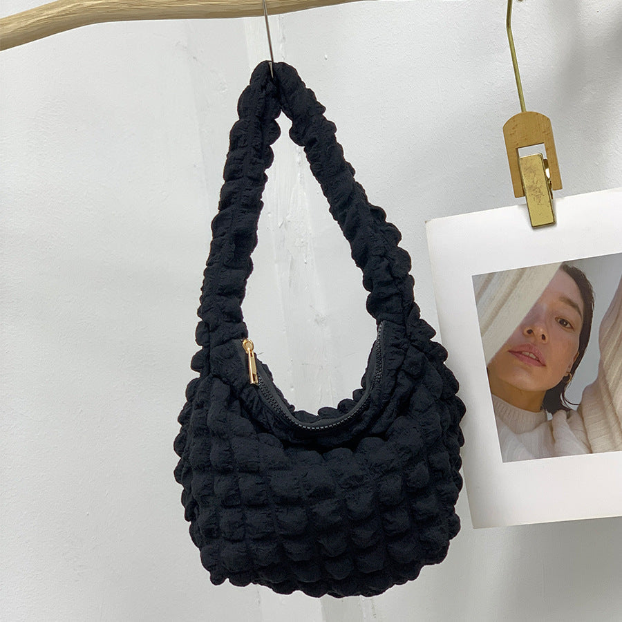 Women's Fashion Casual Solid Color Pleated Clouds Underarm Bag
