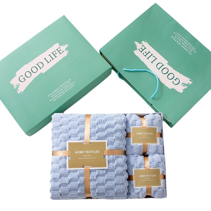 Coral Fleece Bath Towel Three-piece Gift Box Set
