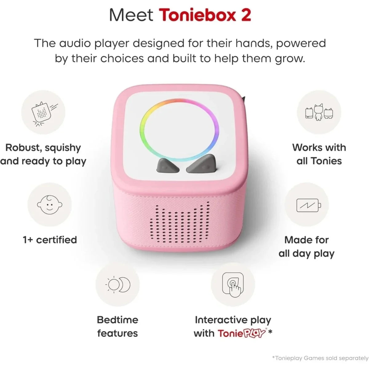 Tonies Toniebox 2 Cloud Starter Set with Creative Tonie Rubie - Pink