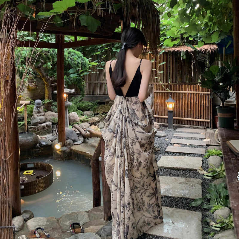 Women's V-neck Backless Dress Ink Strap