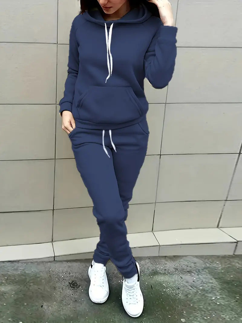 Hooded Sweater Solid Color With Fur Thickened Set Women
