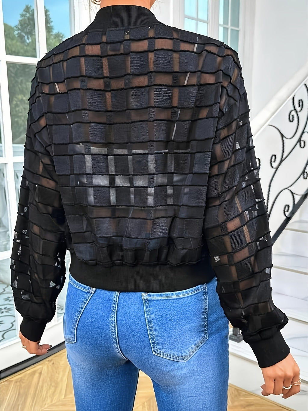 Women's Semi-transparent Thread Zipper Casual Jacket
