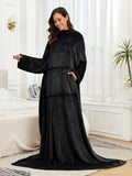 RONGTAI Fleece Wearable Blanket With Sleeve And Pocket For Adults, Cozy Warm Full Body Wrap Throws Blanket Robe, Navy, Oversized