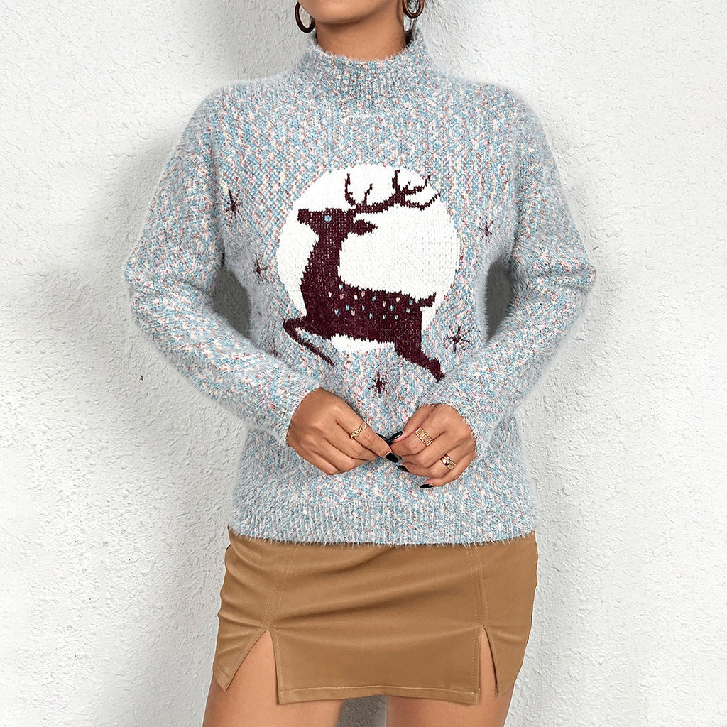 Women's Casual Christmas Half-Neck Pullover Jacquard Top