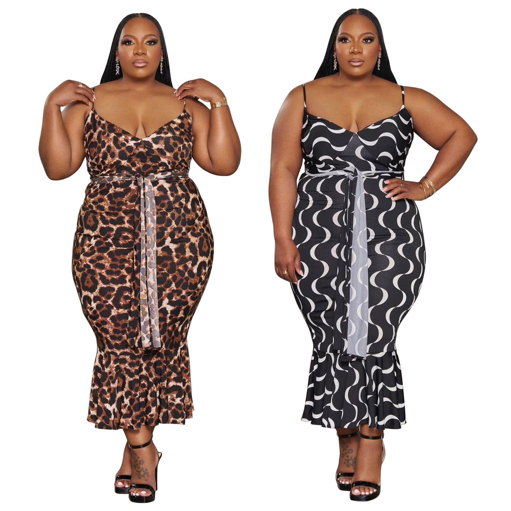 Fashionable Price-adjusted Lace-up Slim-fit Printed Dress