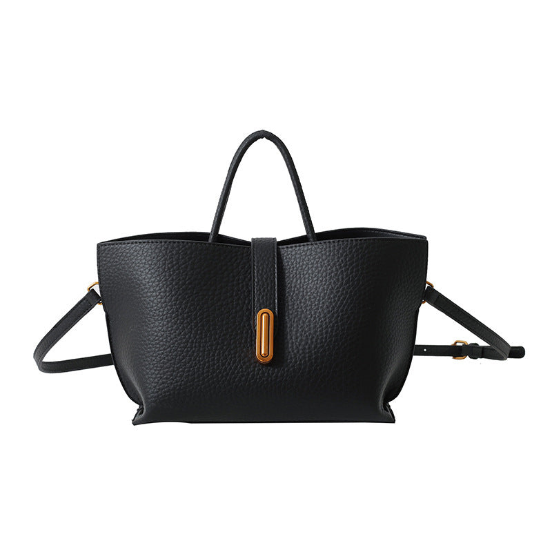 INS Litchi Pattern Shoulder Bag Fashion Zipper Bucket Bag High Capacity Totes Handbag For Women