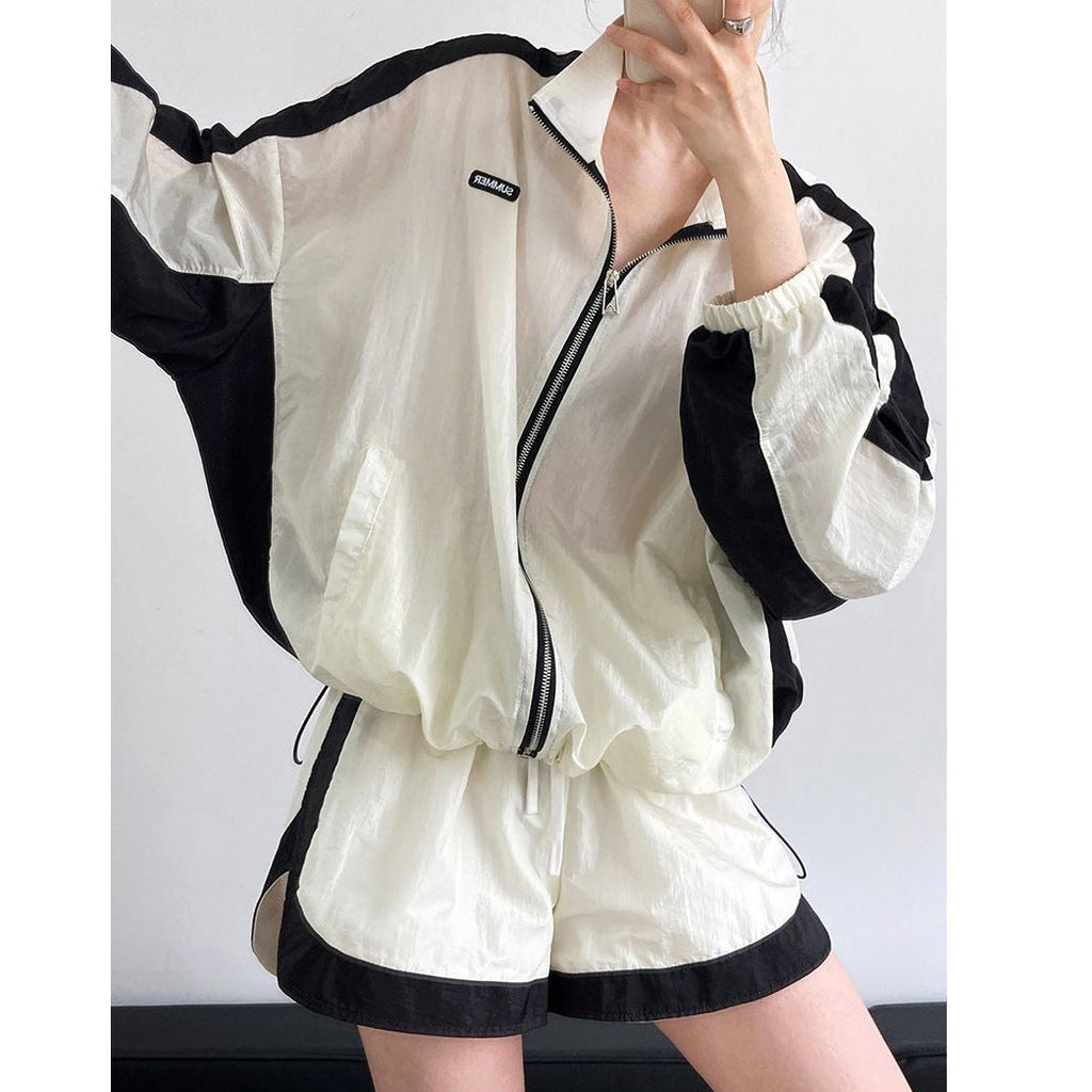 Color-blocked Sun-protective Clothing Casual Lightweight Outfit Set