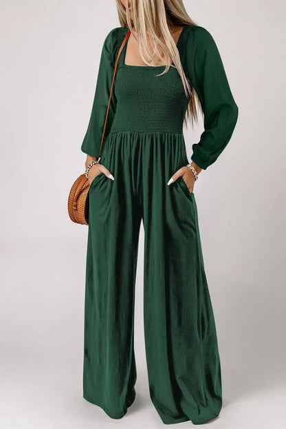 Smocked Square Neck Wide Leg Jumpsuit Women UK
