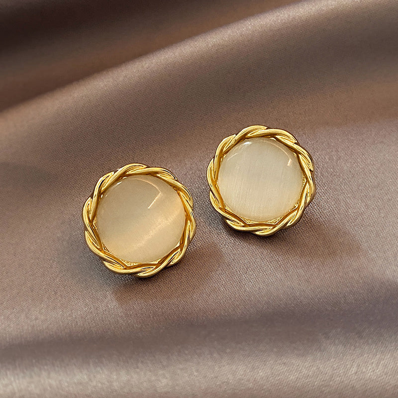 Cat's Eye Flower Earrings High Sense Opal Square Triangle Geometry Earrings