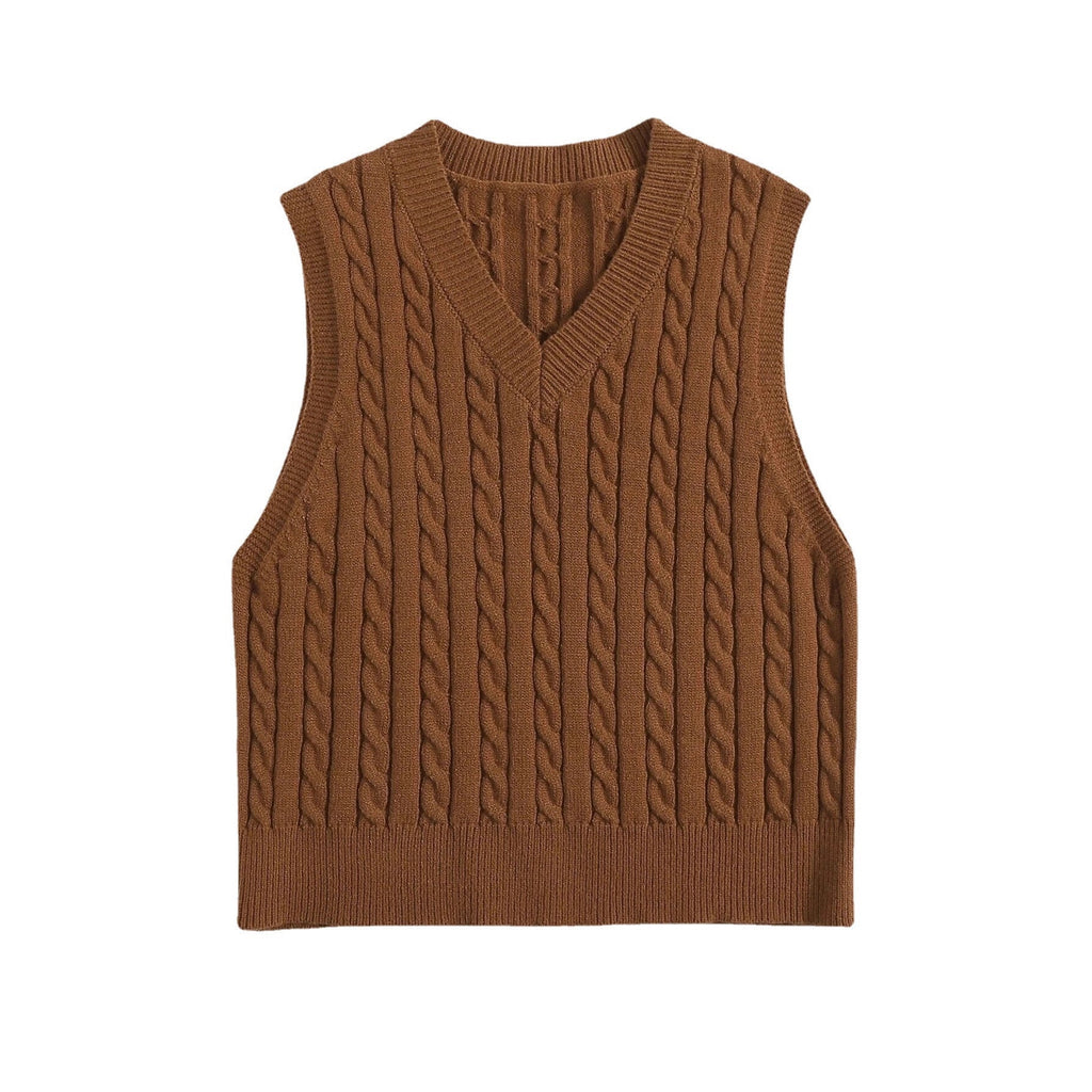 SpringSummer Knitted Cabled Vest Pullover With V-Neck
