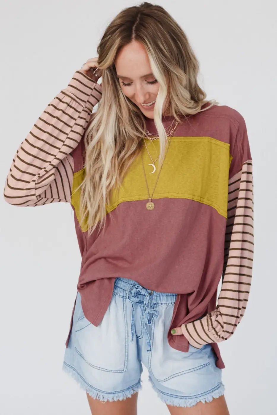 Color Block Bishop Sleeve Top Women UK