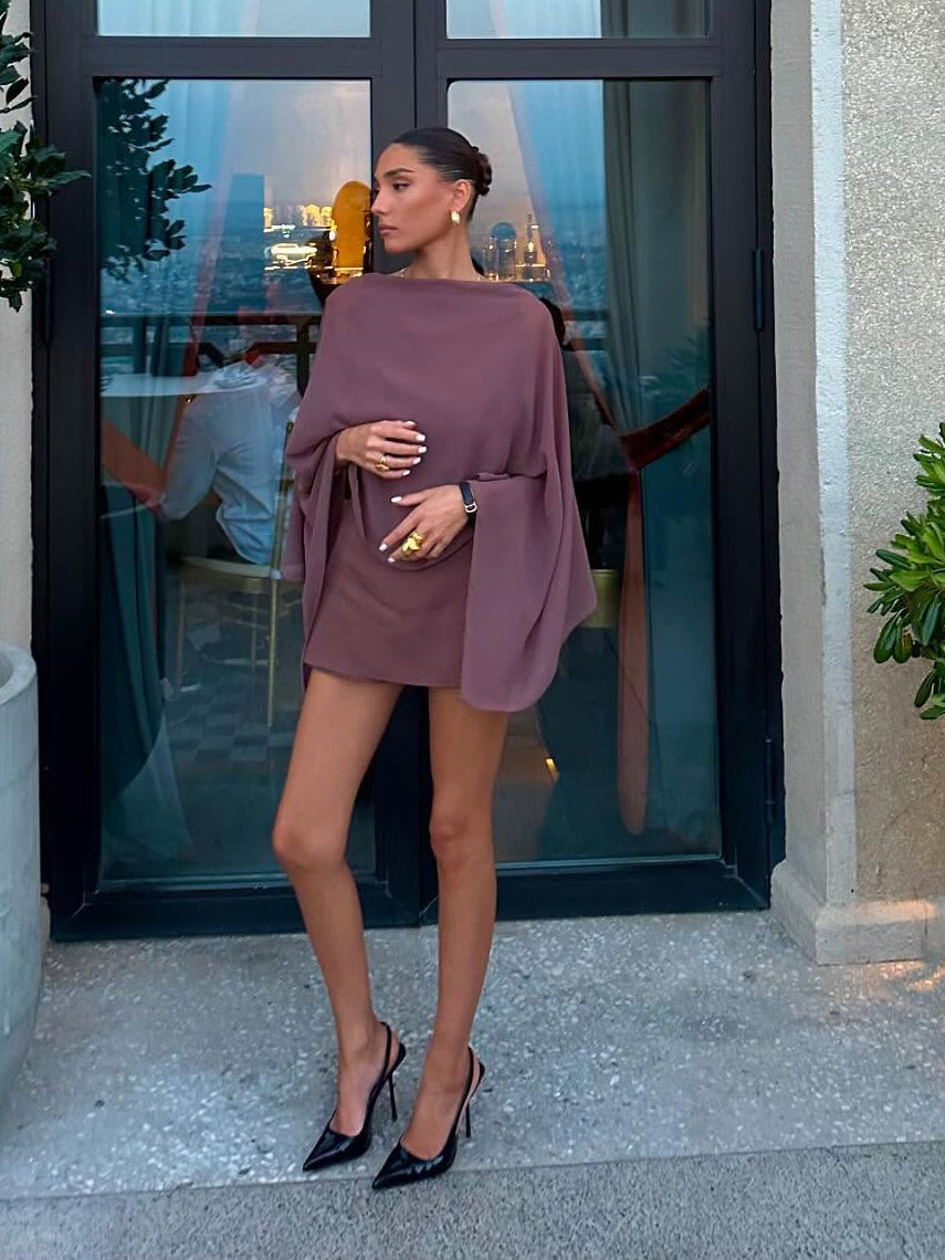 Brown Backless Patchwork Chiffon Dress