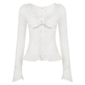 Sweet And Spicy Style With A U-neck And Ruffled Hem, Long-sleeved Design