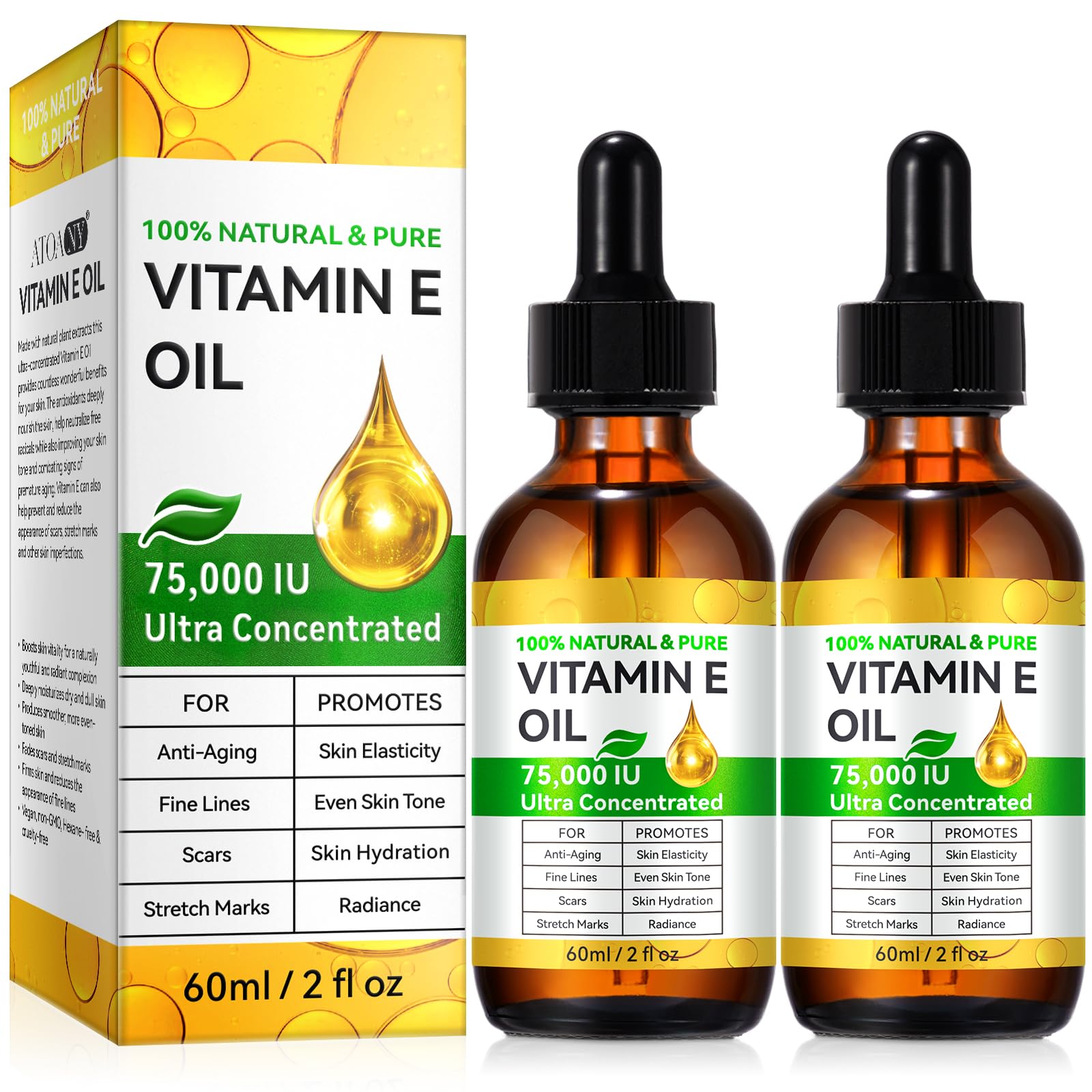 Cacukn Vitamin E Oil 75,000 IU - Skin, Scar & Face Care (2 Pcs)