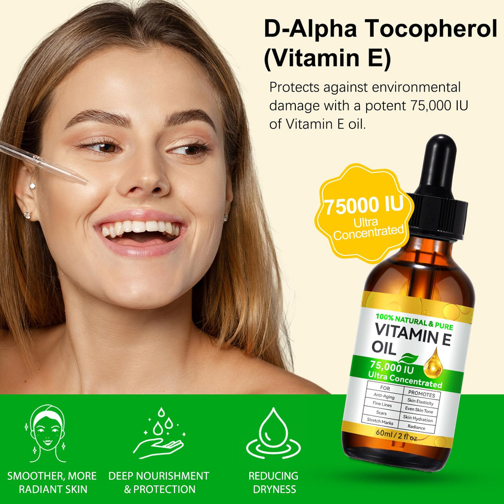 Cacukn Vitamin E Oil 75,000 IU - Skin, Scar & Face Care (2 Pcs)