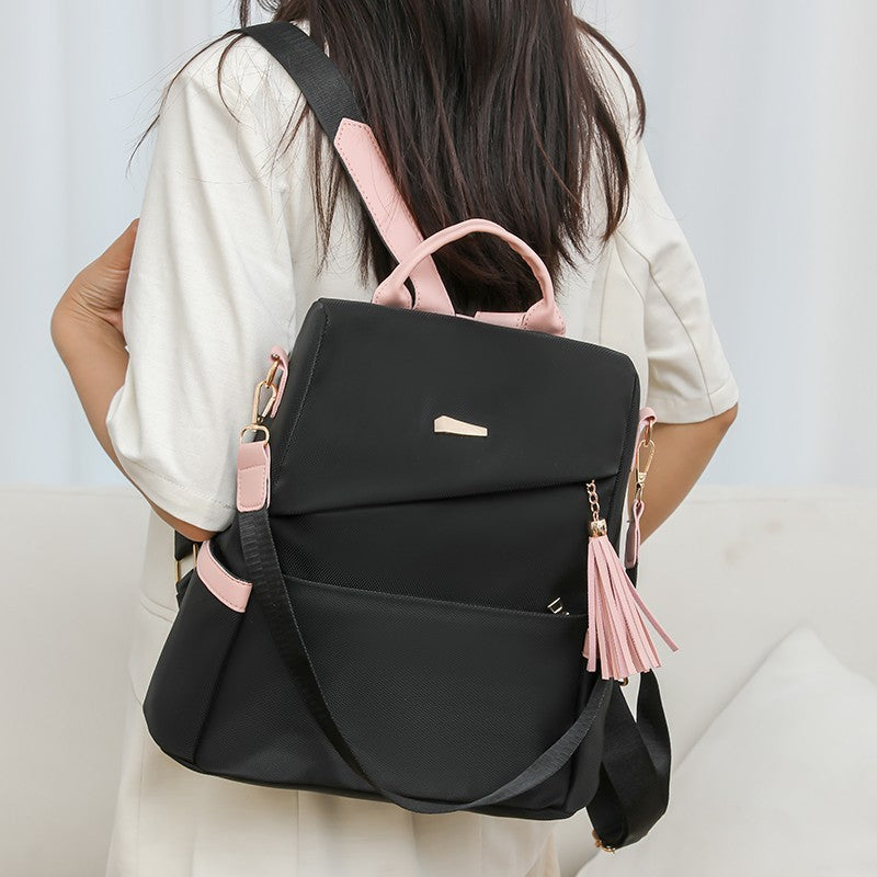 Oxford Cloth Stitching Women'S Backpack Anti-Theft Back Zipper Girls Schoolbag Casual Travel Double Shoulder Backpack