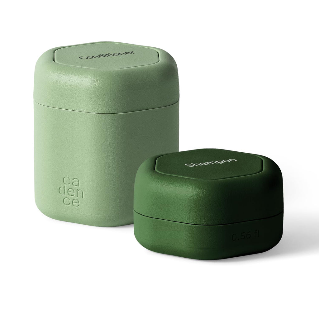 Cadence Travel Containers – 2-Piece Haircare Set | Magnetic Capsule Travel Bottles (Shampoo & Conditioner) – Evergreen