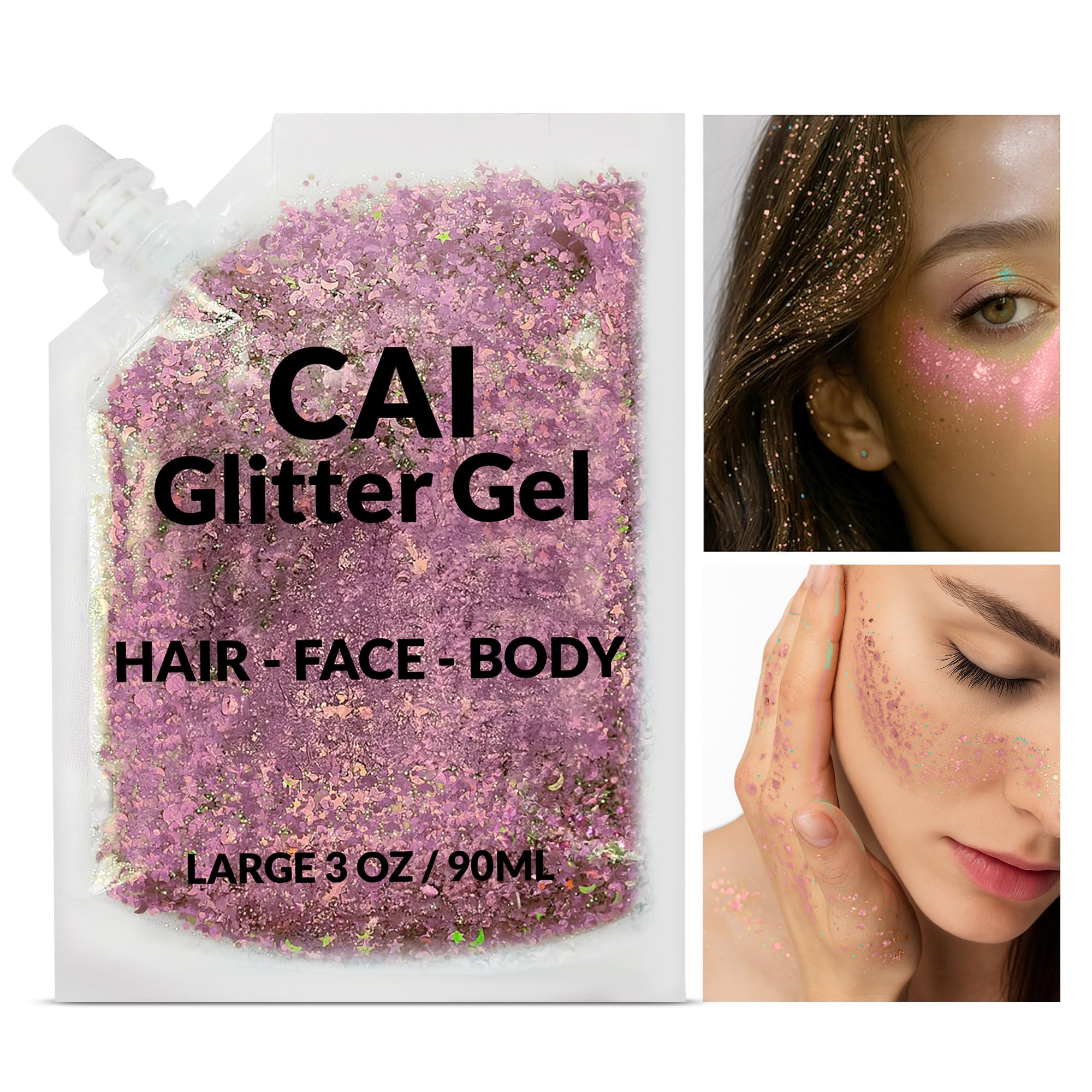 CAI BEAUTY NYC Face, Body & Hair Glitter Gel – Rose (2 Pack)