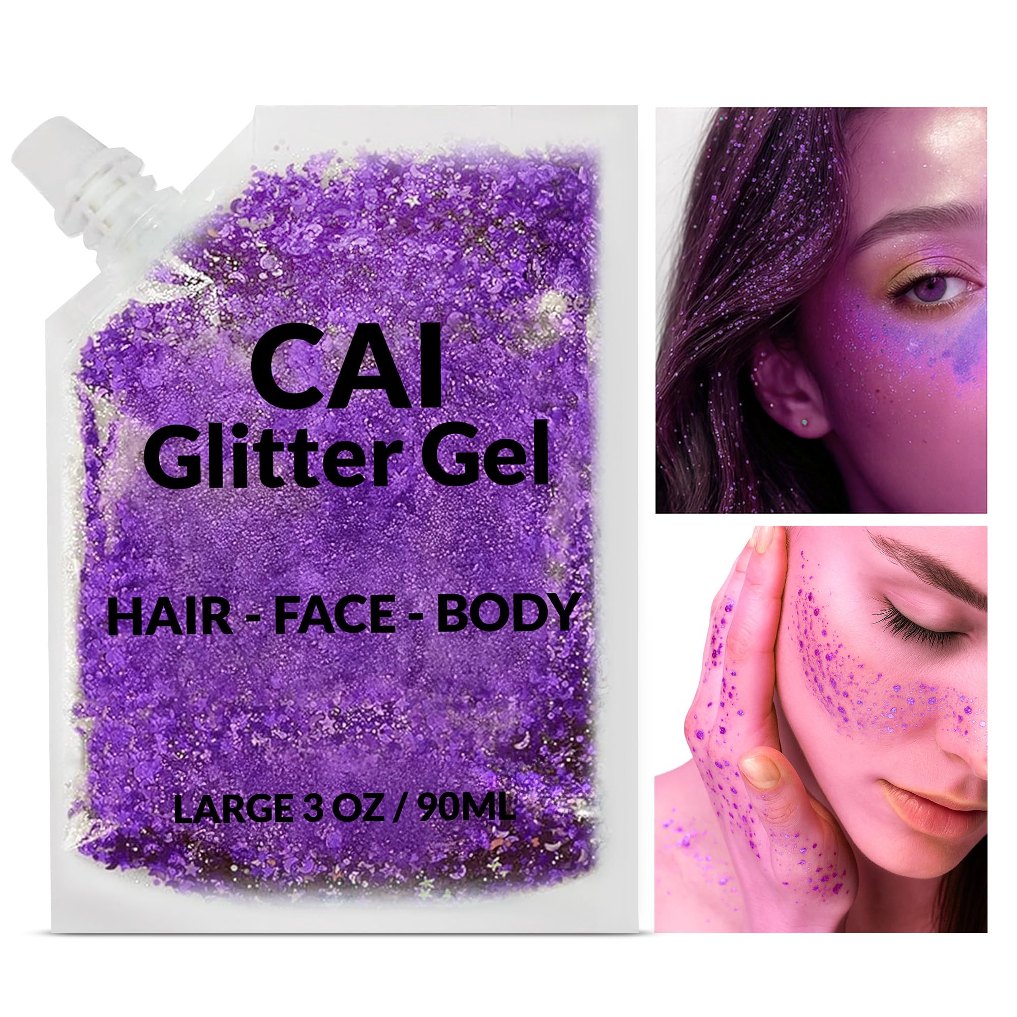 CAI BEAUTY NYC Face, Hair & Body Glitter Gel – Moon & Stars, 3 oz, 2-Pack