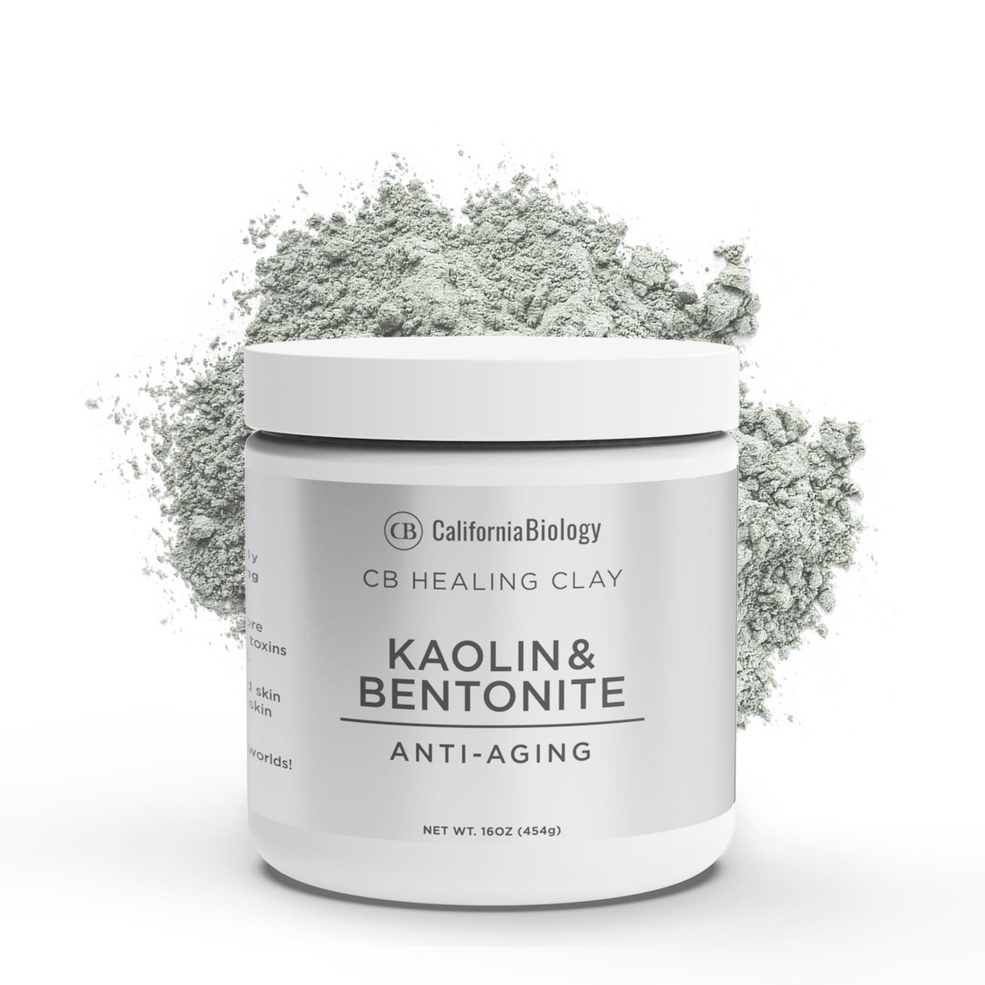 California Biology Kaolin & Calcium Bentonite Clay | Indian Healing Clay for Face & Body | 16 oz
