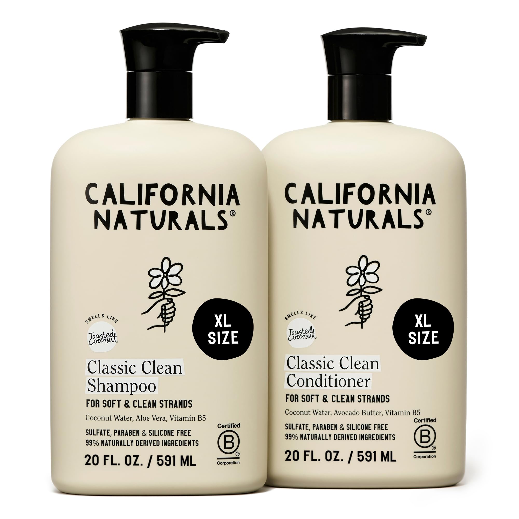 California Naturals Coconut Shampoo & Conditioner Set – 2x20oz, Vegan & Cruelty-Free