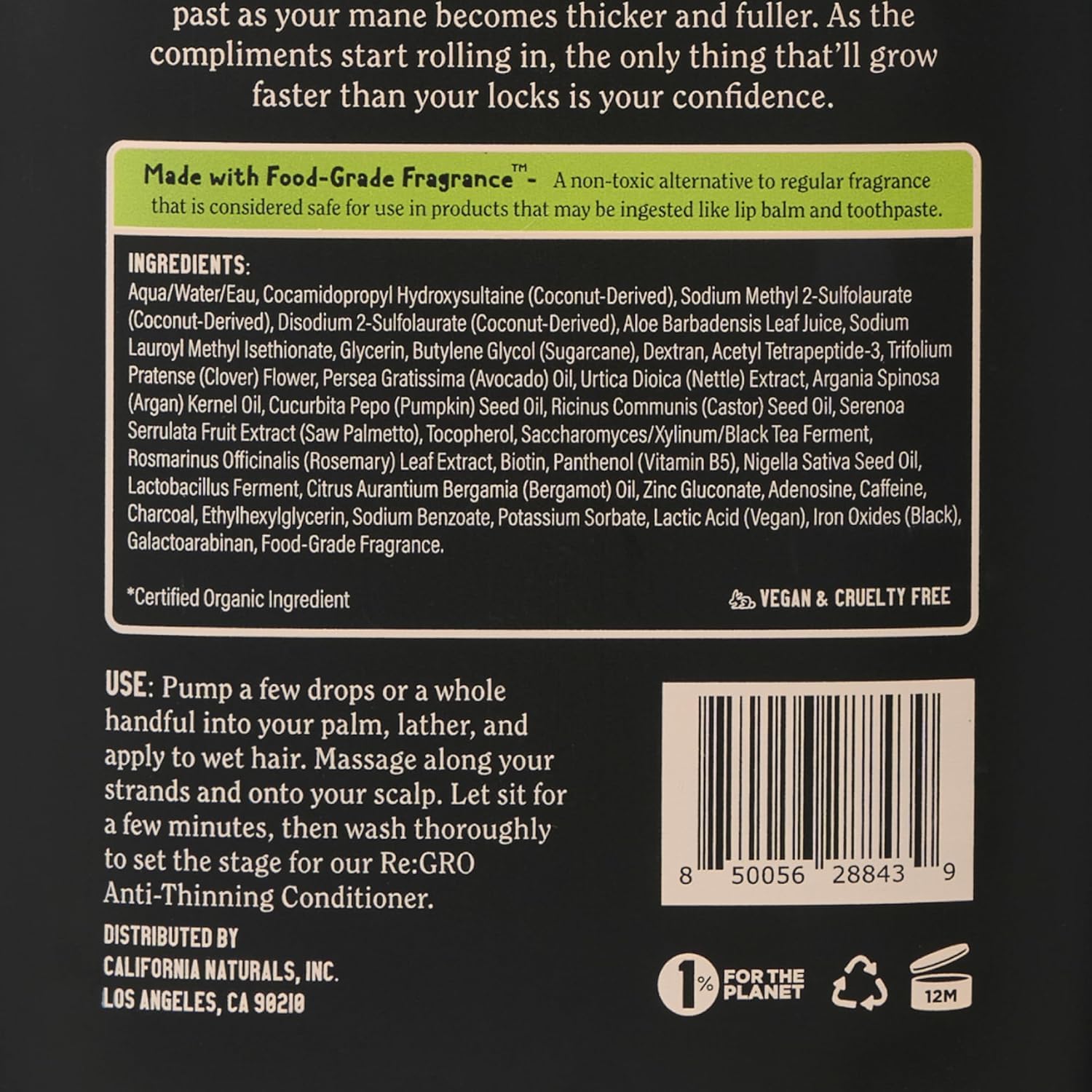 California Naturals Mens Re:GRO Shampoo — Hair Growth Support, Vegan & Cruelty-Free, 20 fl oz