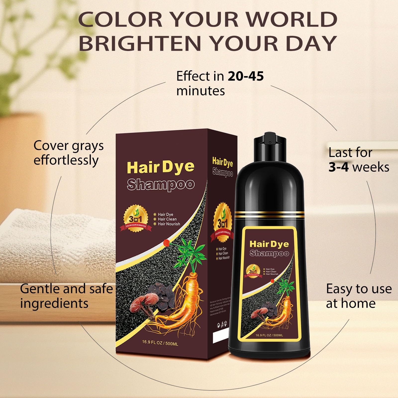 Callmynm Hair Dye Shampoo 3-in-1 for Gray Coverage – 500ml Dark Red Wine, All Hair Types