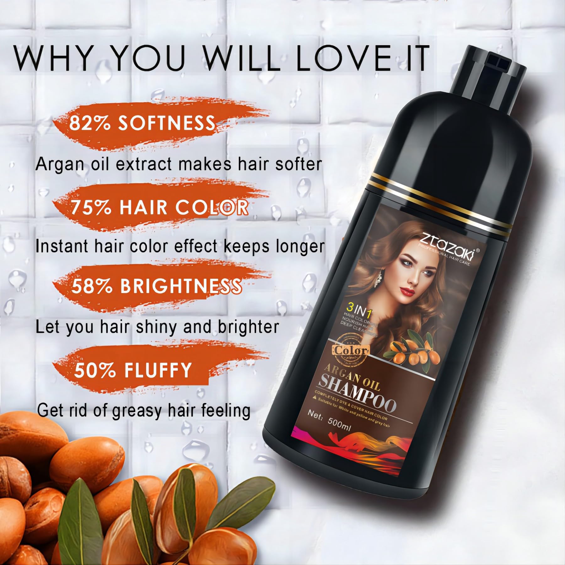 Callmynm Hair Dye Shampoo 3-in-1 with Argan Oil — Instant Gray Coverage (500ml Dark Red Wine)