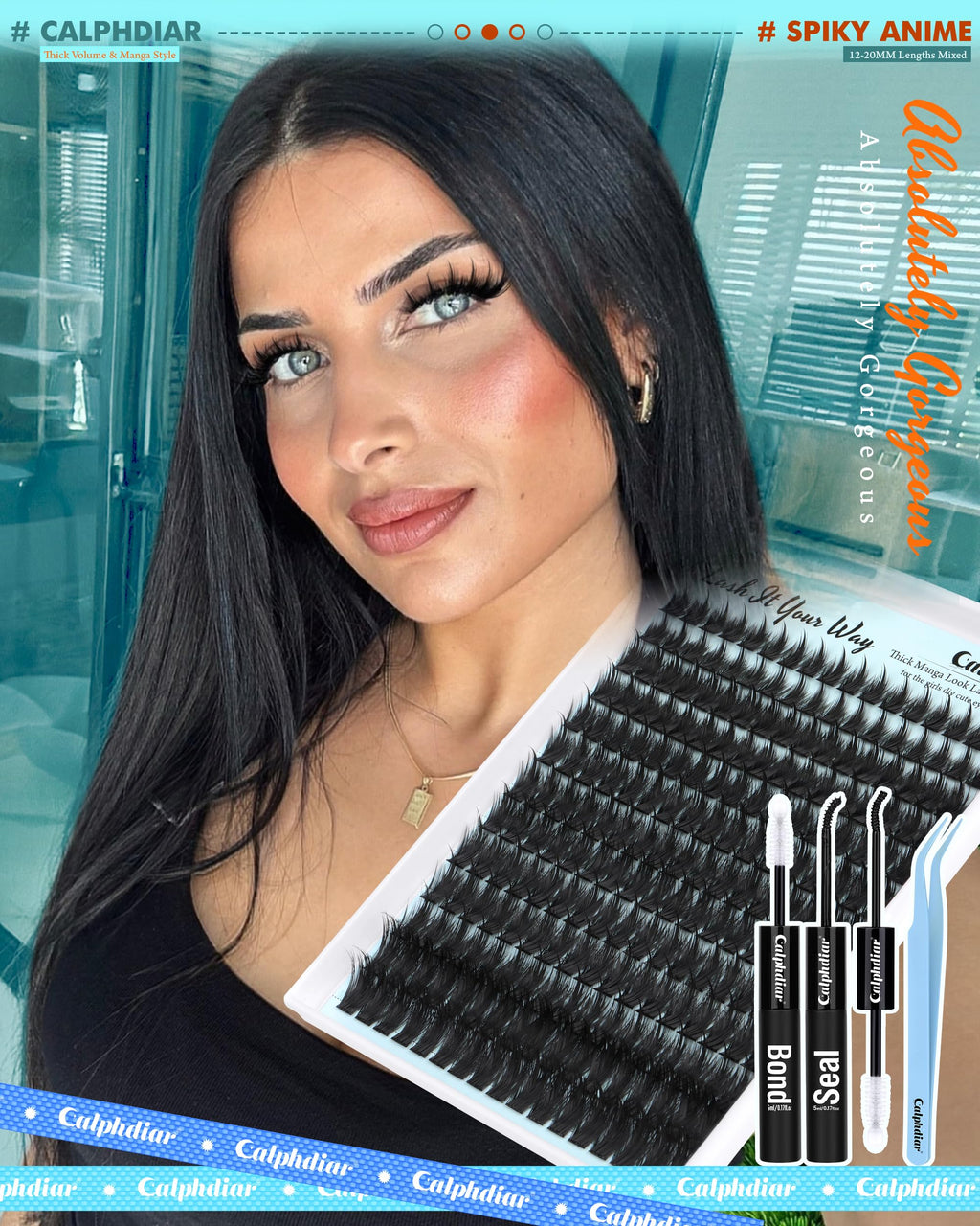 Calphdiar Lash Extension Kit 200D Manga Lash Clusters – DIY 12–20mm Spiky Wispy Lashes