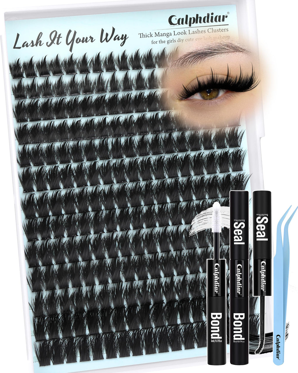 Calphdiar Lash Extension Kit 200D Manga Lash Clusters – DIY 12–20mm Spiky Wispy Lashes