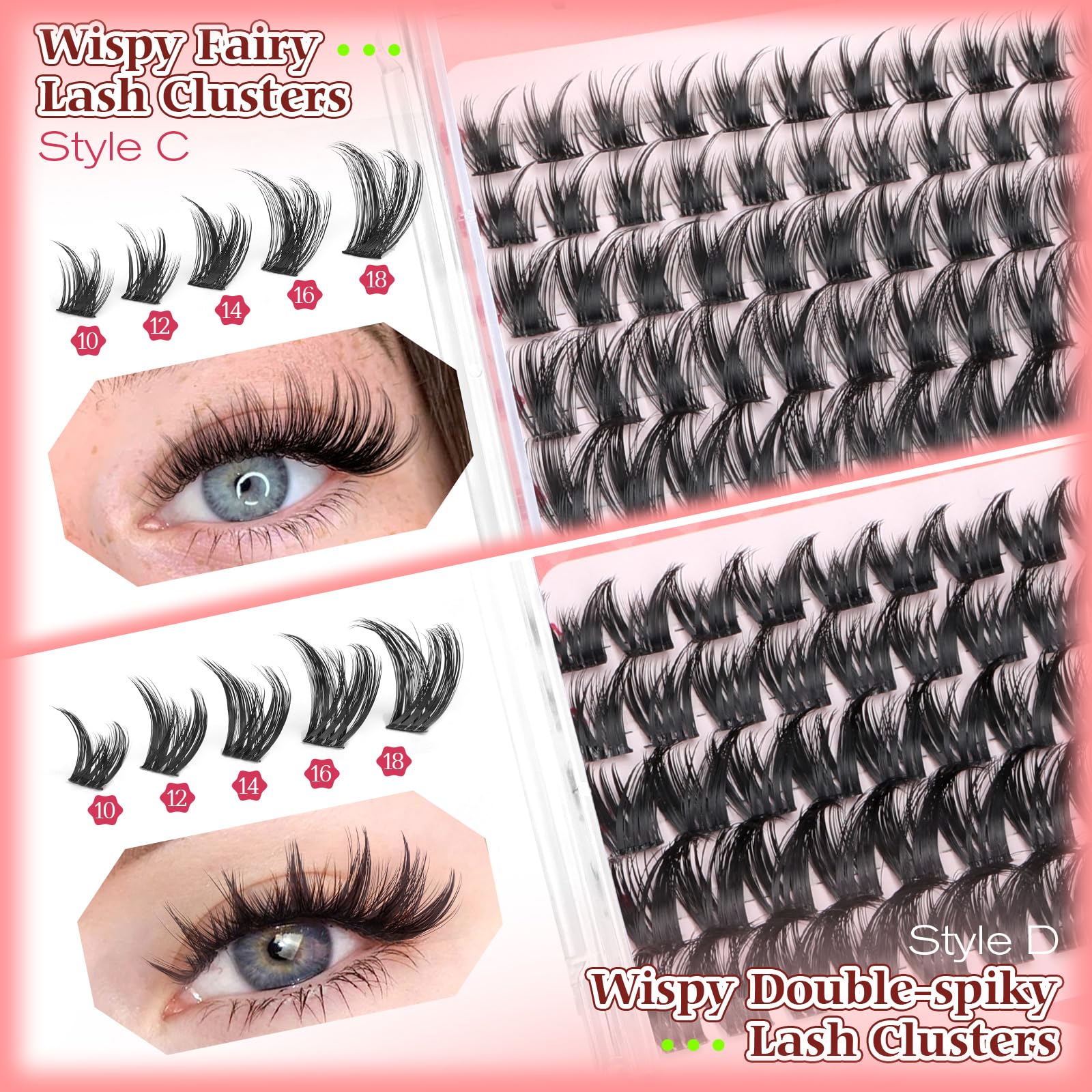 Calphdiar Wispy Lash Clusters – 230pcs, 4 Styles, 10-18mm