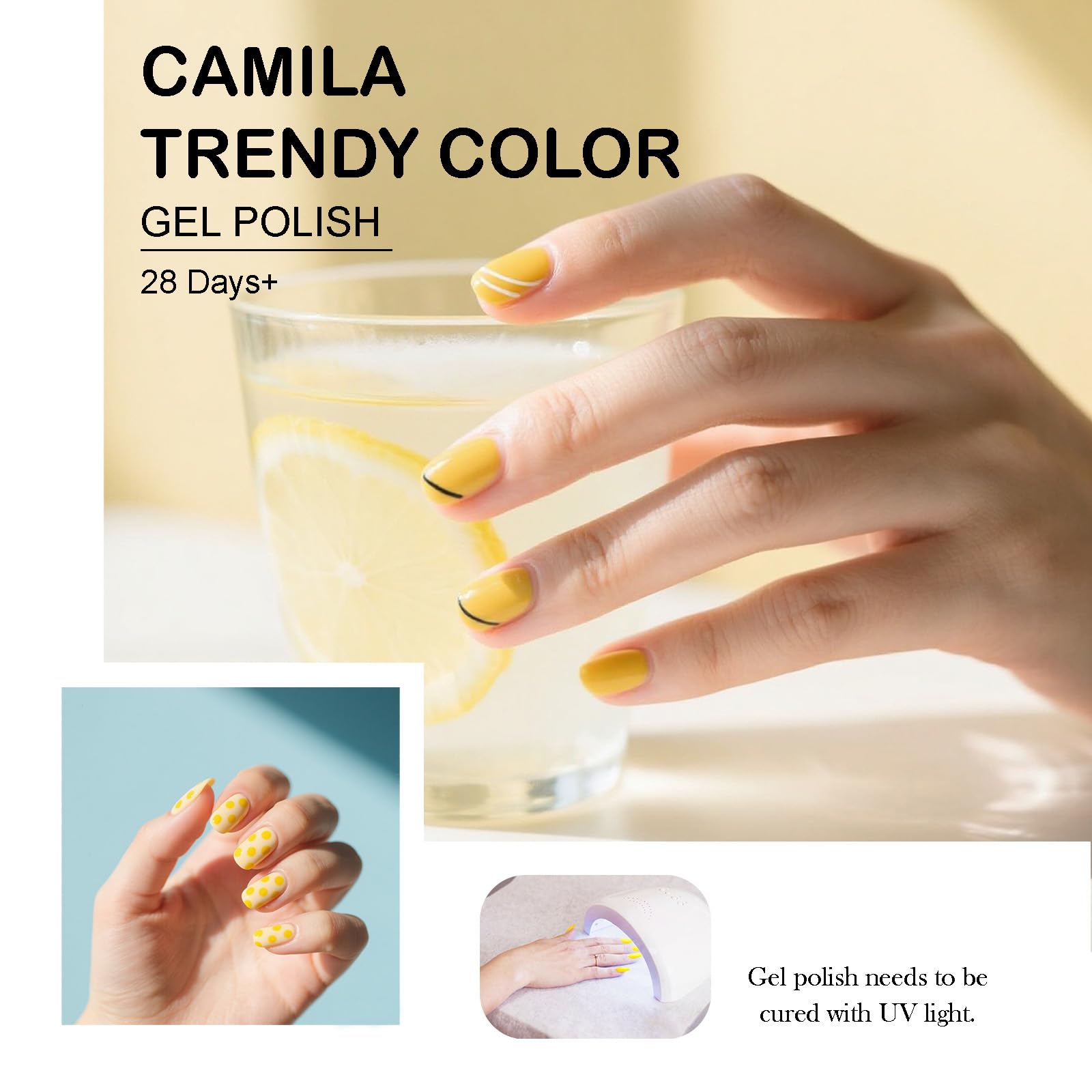 CAMILA Neon Yellow Gel Nail Polish Set – 6x15ml, Soak Off UV/LED, High Pigment