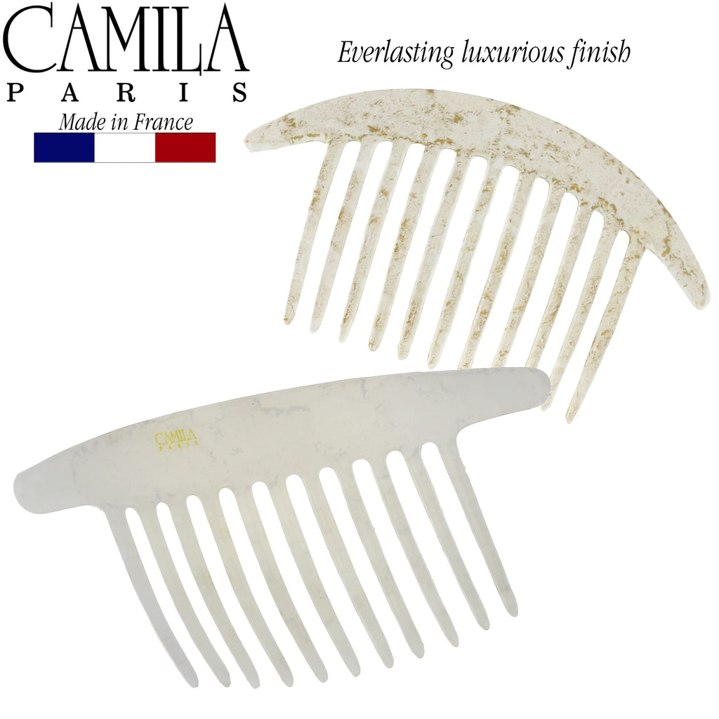 Camila Paris CP2940 White Pearl French Hair Side Combs – Interlocking Twist Clips, Made in France